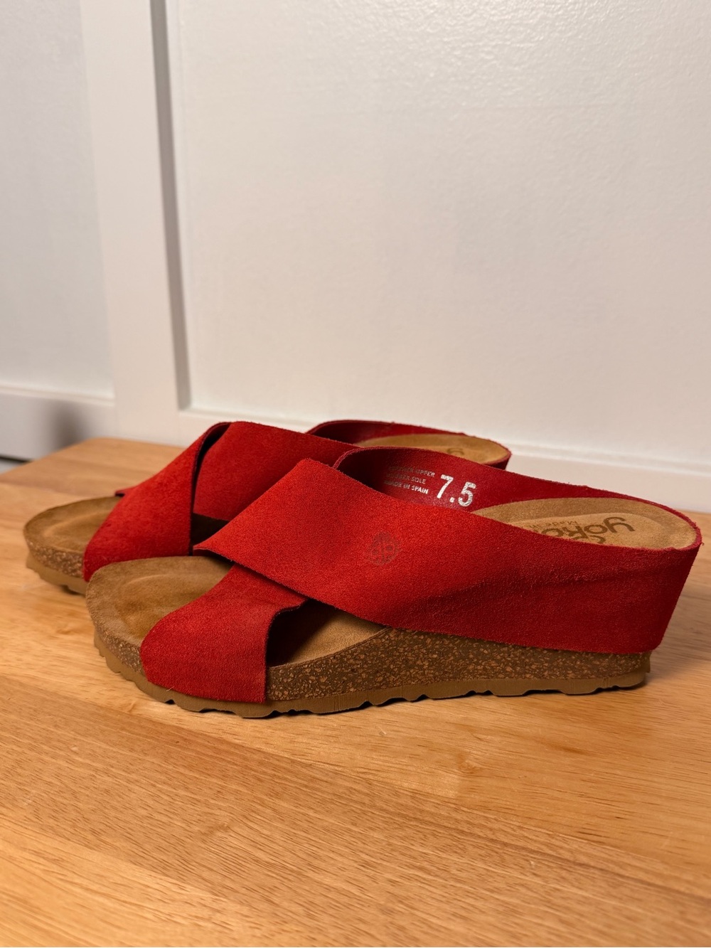 Yokono Red Suede Leather Criss Cross Sandals Women’s 7.5 Made in Spain NEW